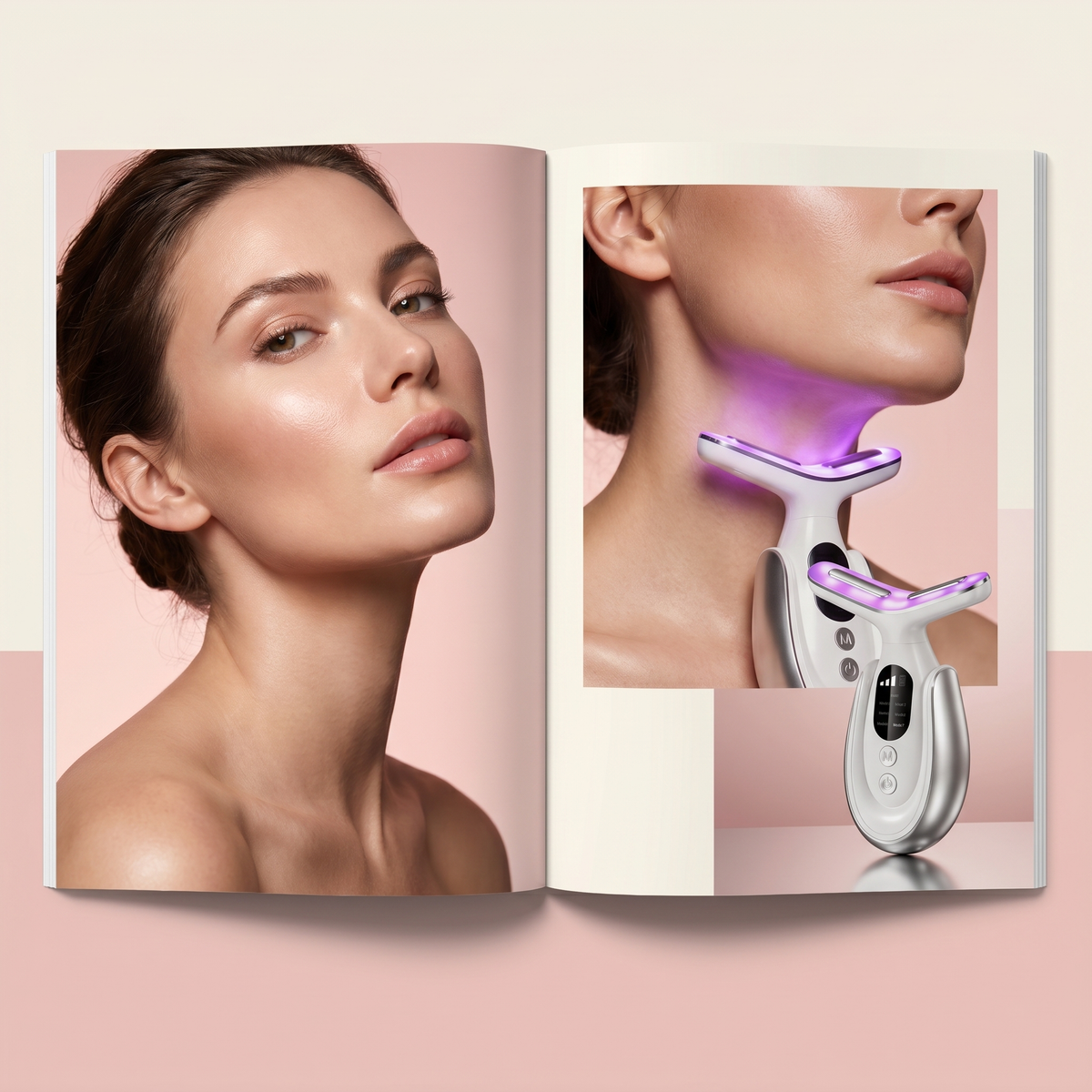 Rechargeable Face and Neck Massager with 7 Colours LED and Heat Mode,